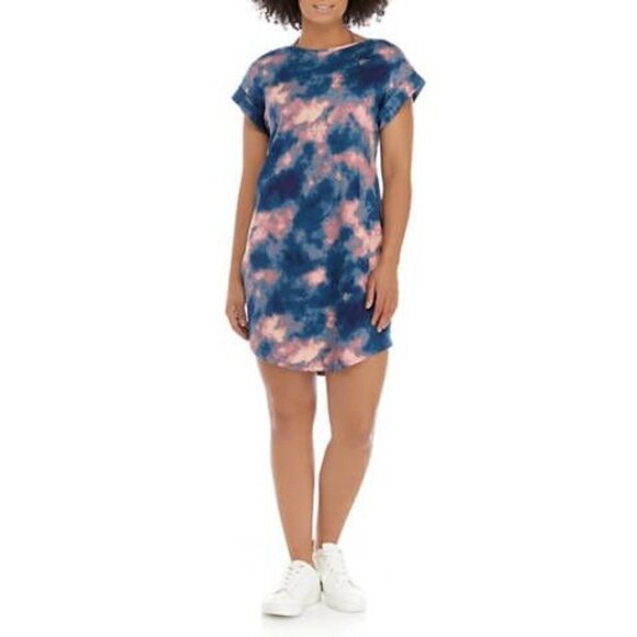 H by Halston Studio Blue & Pink Tie Dye Short Sleeve T-Shirt Mini Dress L - Picture 1 of 4